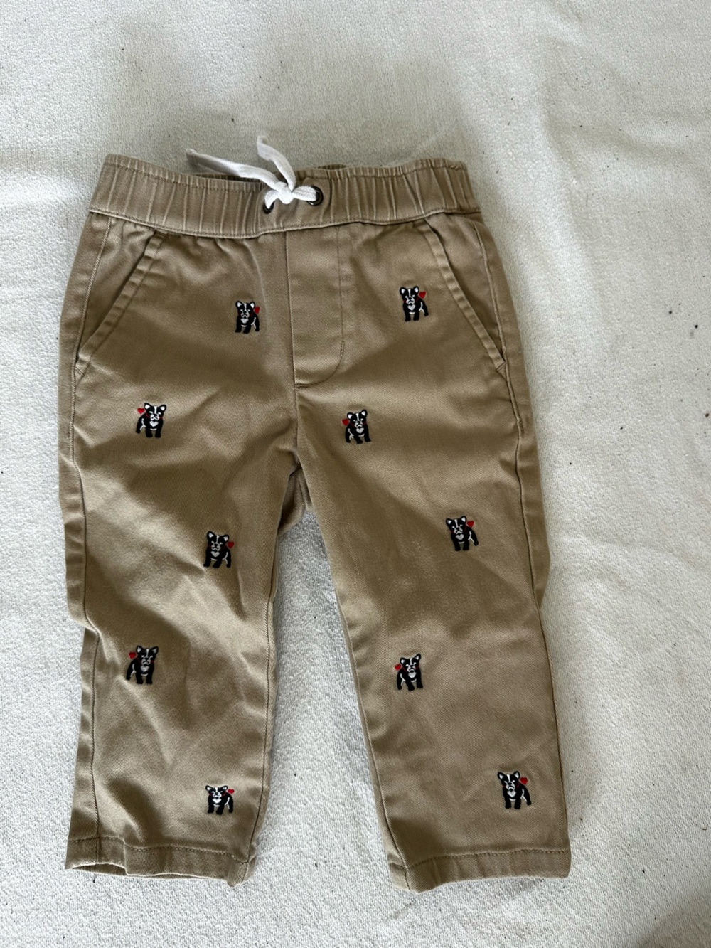 Janie and Jack Khaki  Pants with Elastic Waist bulldog embroidered